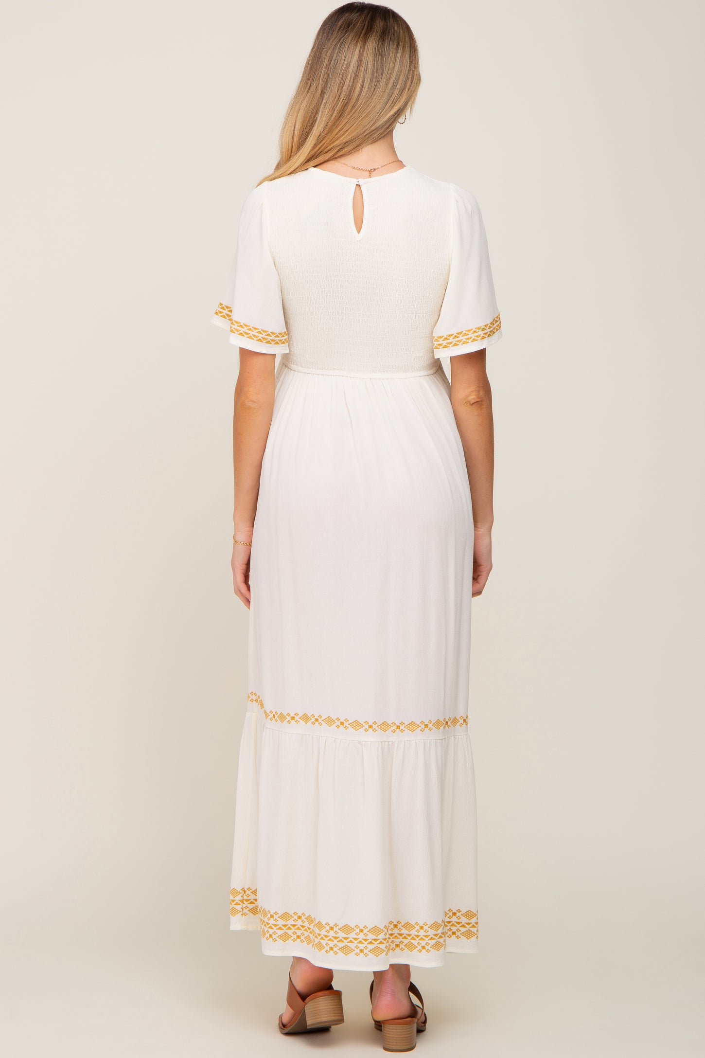 Ivory Embroidered Accent Maternity Maxi Dress