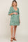 Green Paisley Smocked V-Neck 3/4 Ruffle Sleeve Maternity Dress