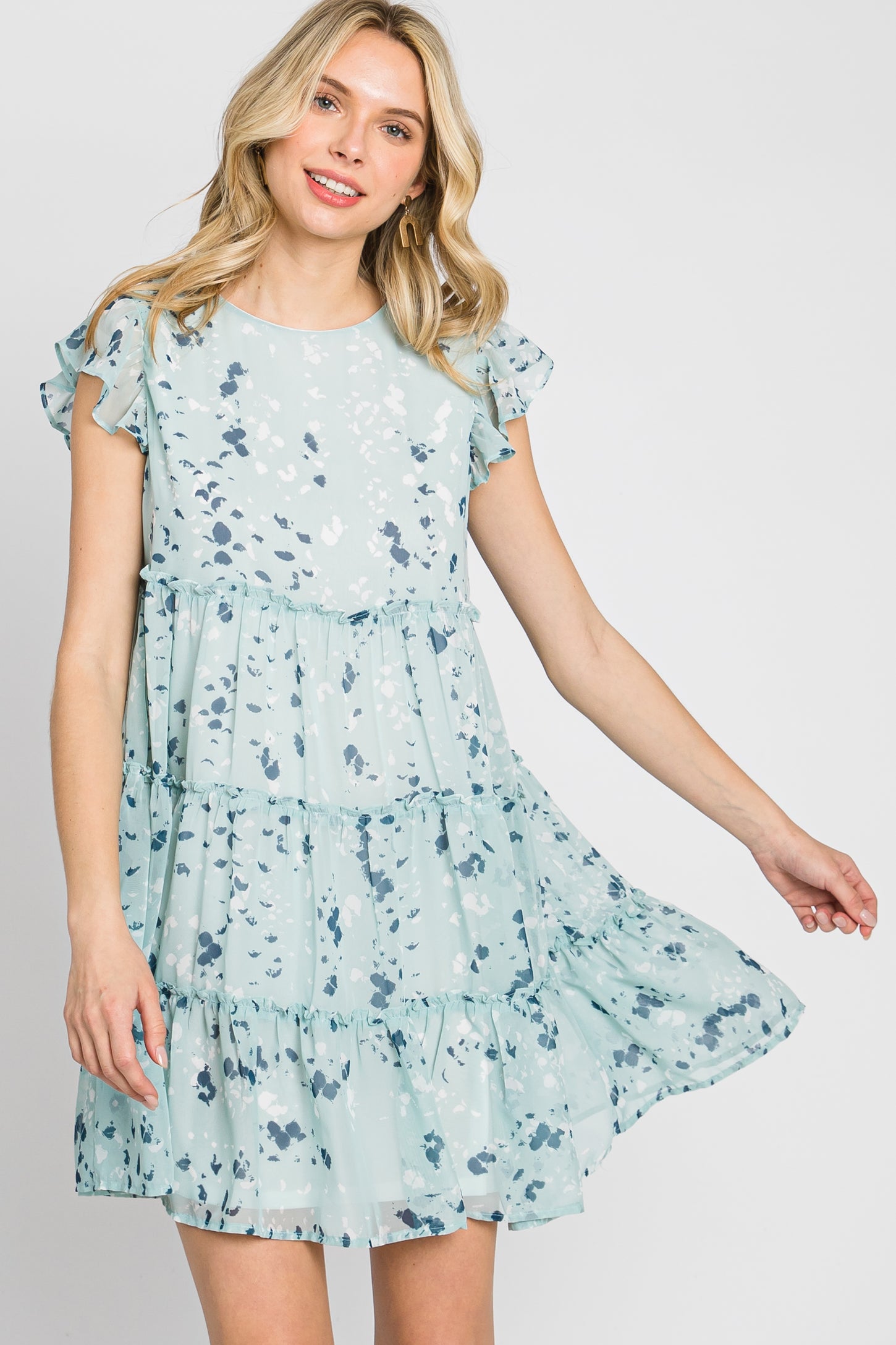 Mint Green Chiffon Ruffle Tiered Maternity Dress