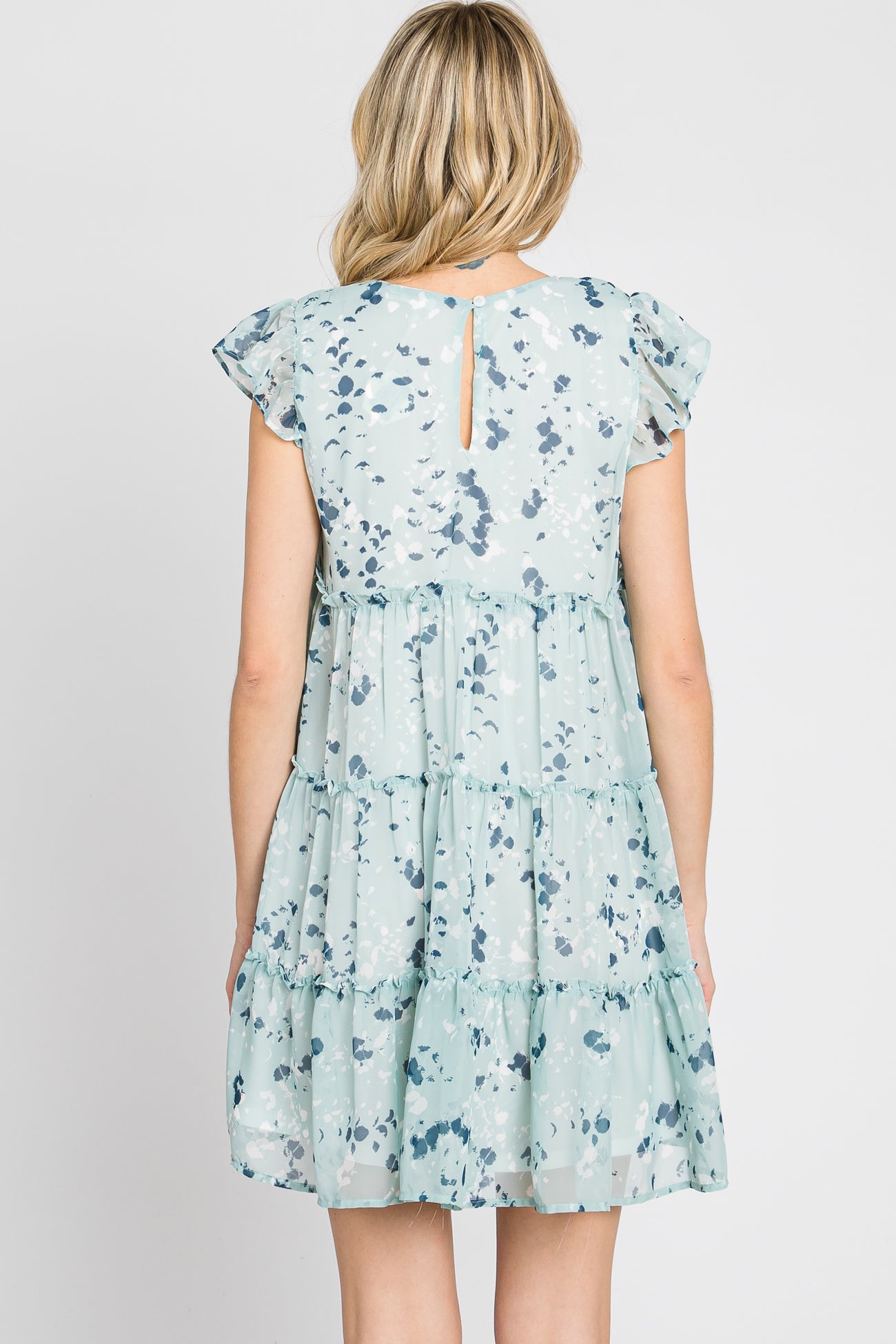 Mint Green Chiffon Ruffle Tiered Dress