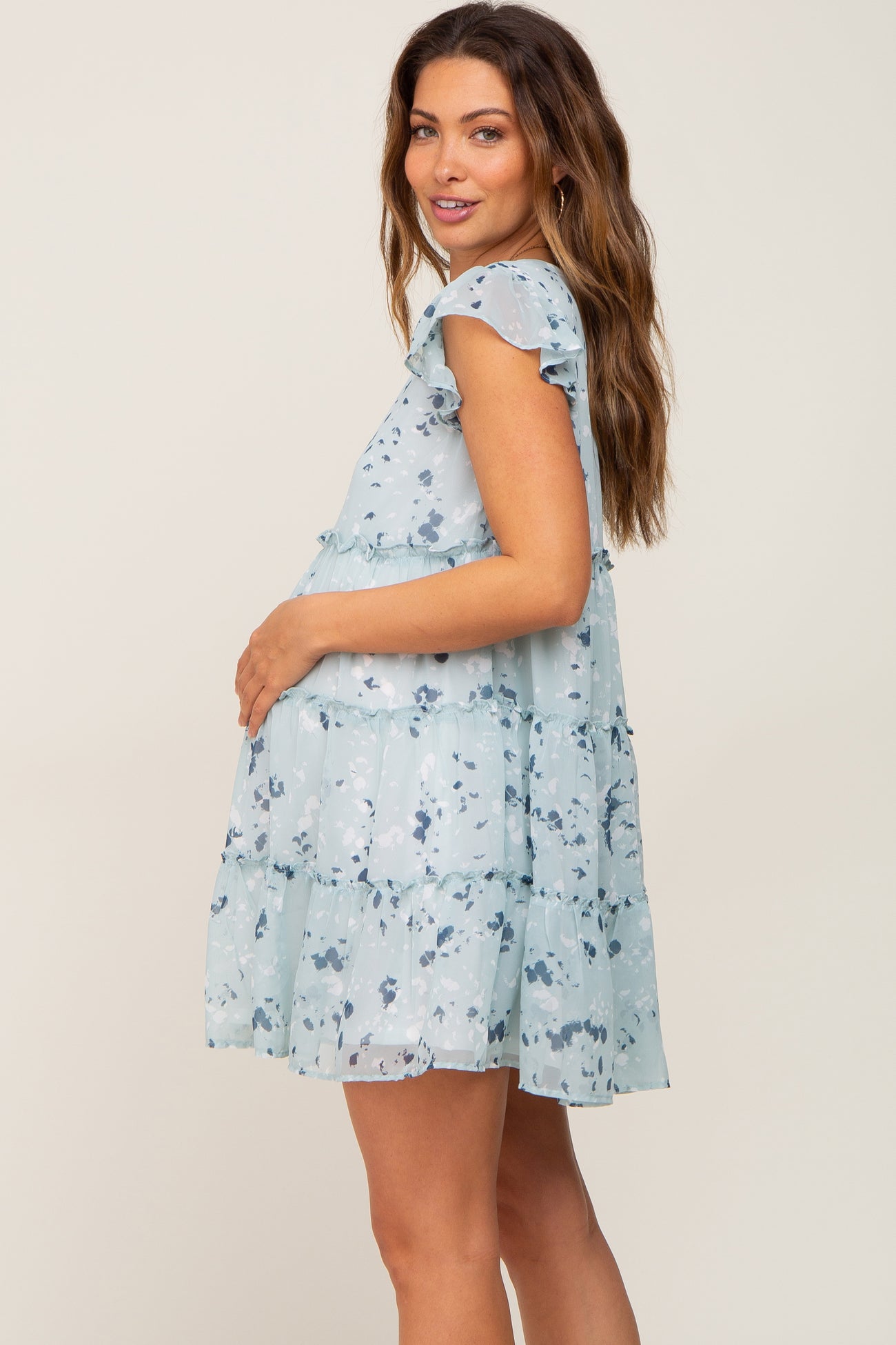Mint Green Chiffon Ruffle Tiered Maternity Dress