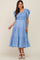 Blue Smocked Tiered Ruffle Maternity Midi Dress