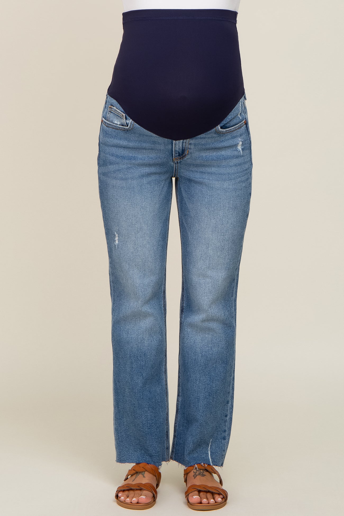 Blue Raw Hem Maternity Cropped Bootcut Maternity Jeans