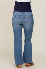 Blue Raw Hem Maternity Cropped Bootcut Maternity Jeans