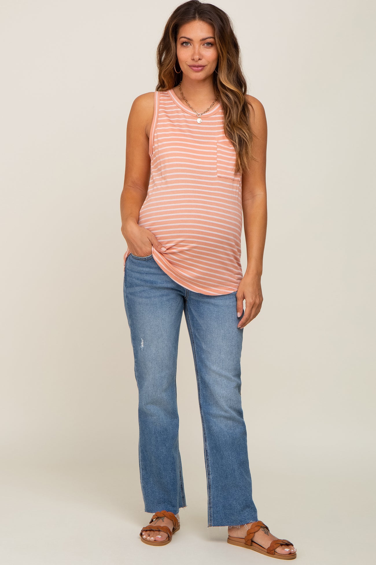 Blue Raw Hem Maternity Cropped Bootcut Maternity Jeans