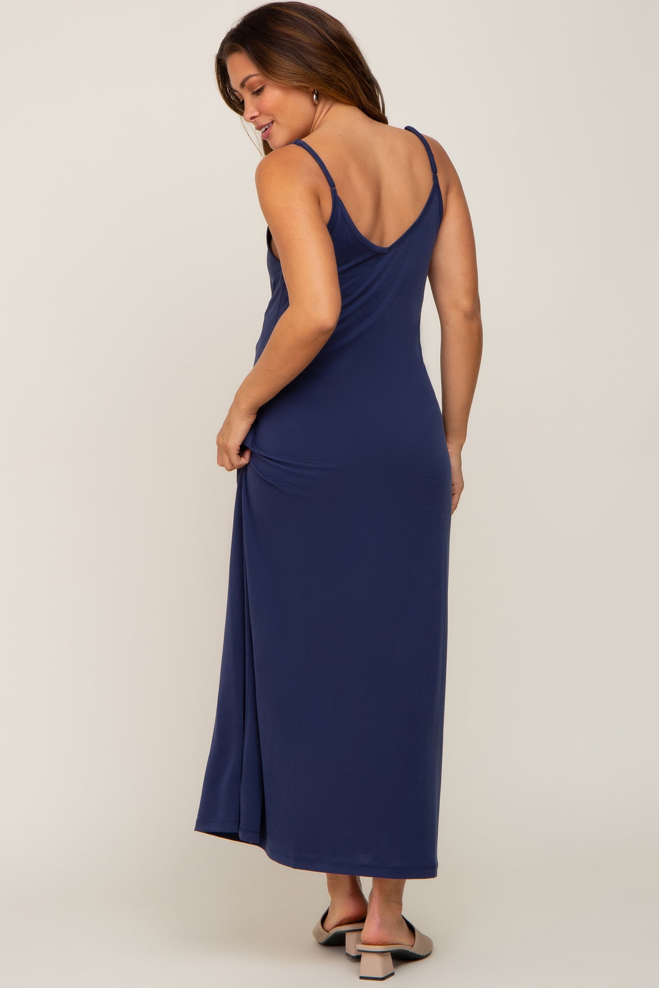 Navy Blue Sleeveless V-Neck Maternity Maxi Dress