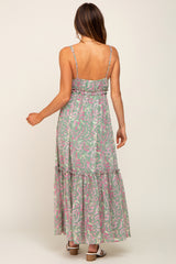 Light Olive Chiffon V-Neck Ruffle Tiered Maxi Dress