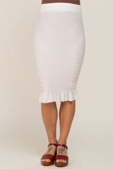Cream Smocked Frill Hem Maternity Skirt