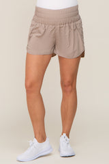 Taupe Curved Hem Active Maternity Shorts