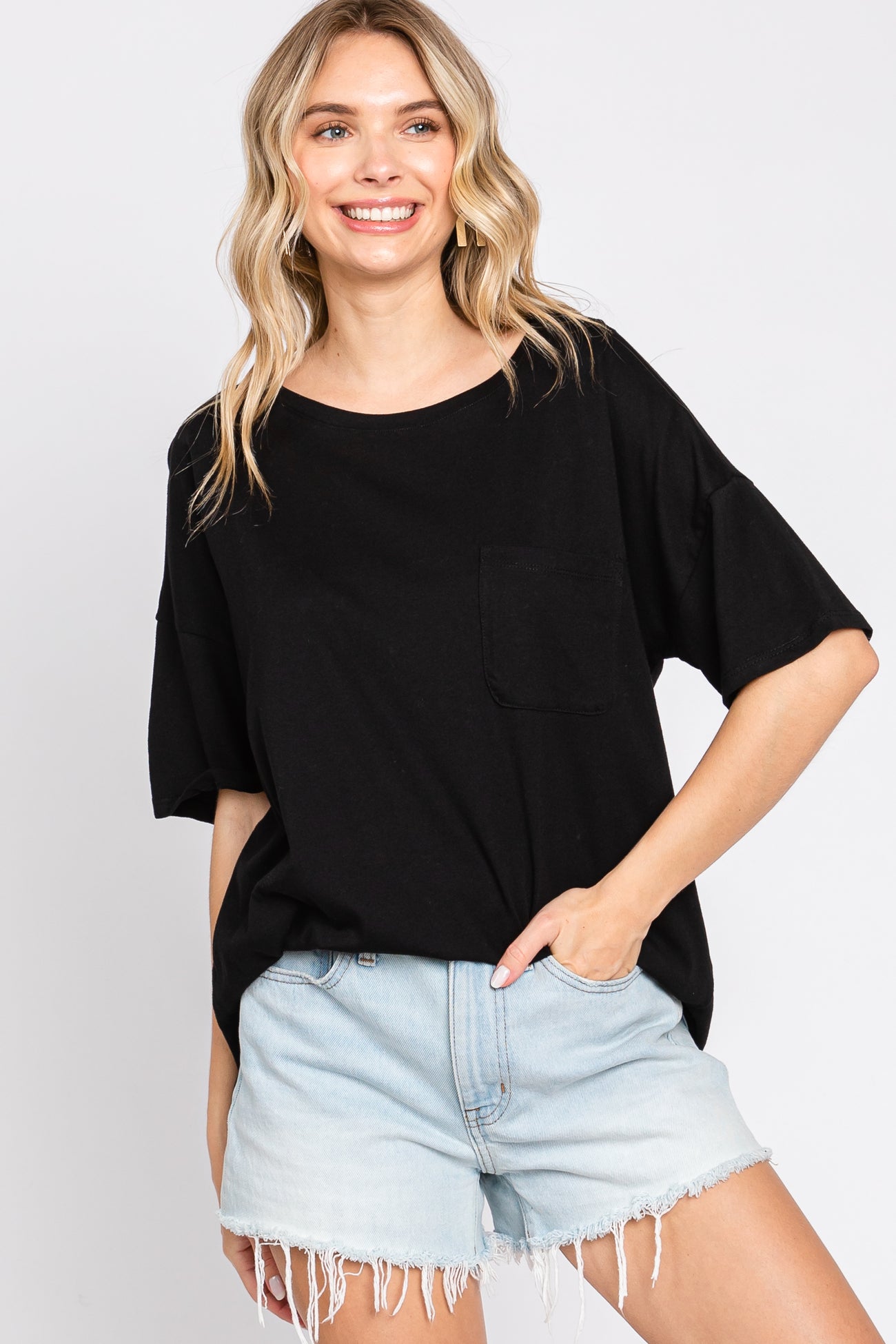 Black Short Sleeve Pocketed Maternity Top