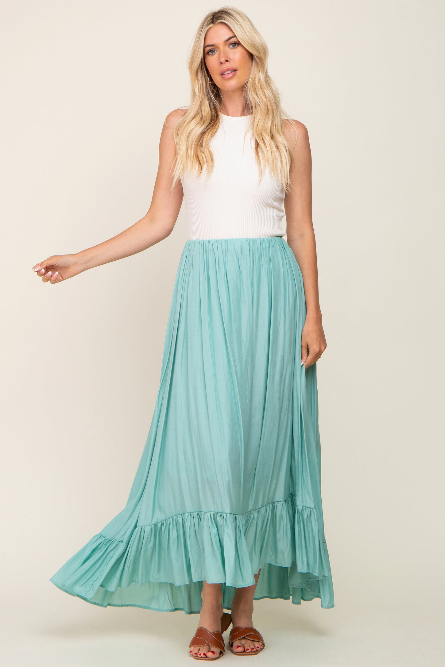 Sage Ruffle Hem Maxi Skirt