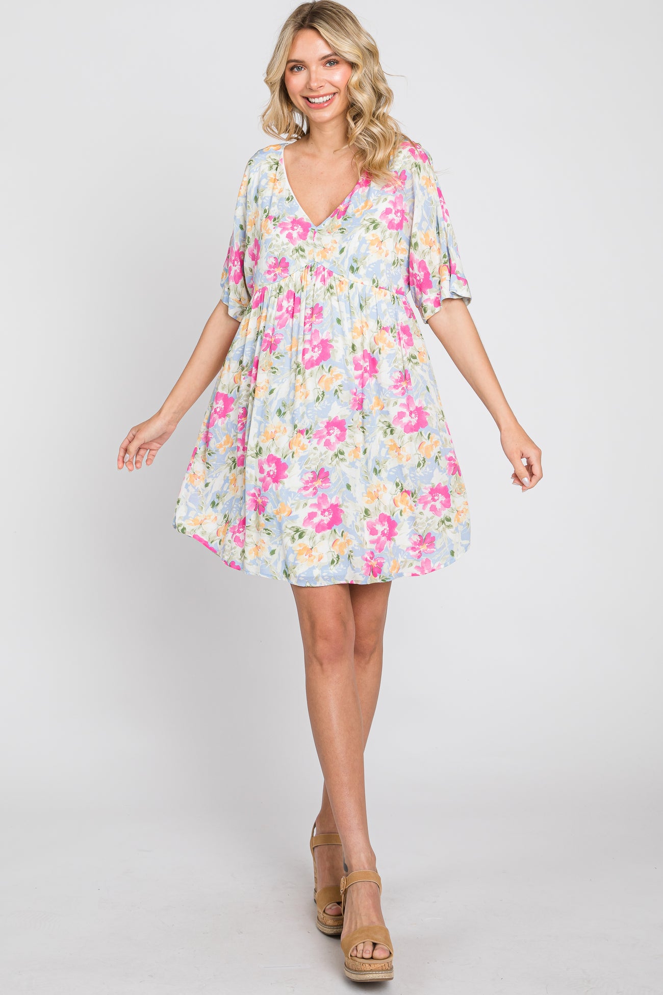 Blue Floral Babydoll Dress