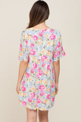 Blue Floral Babydoll Maternity Dress