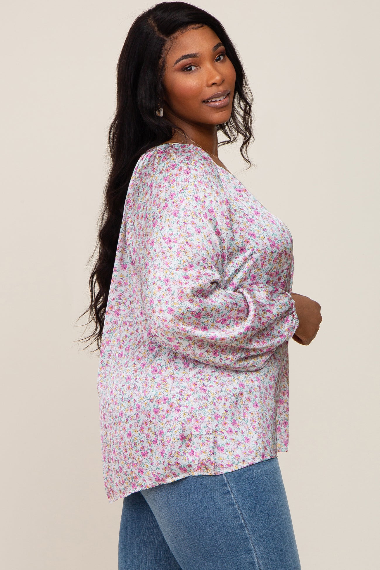 White Micro Floral Plus Blouse