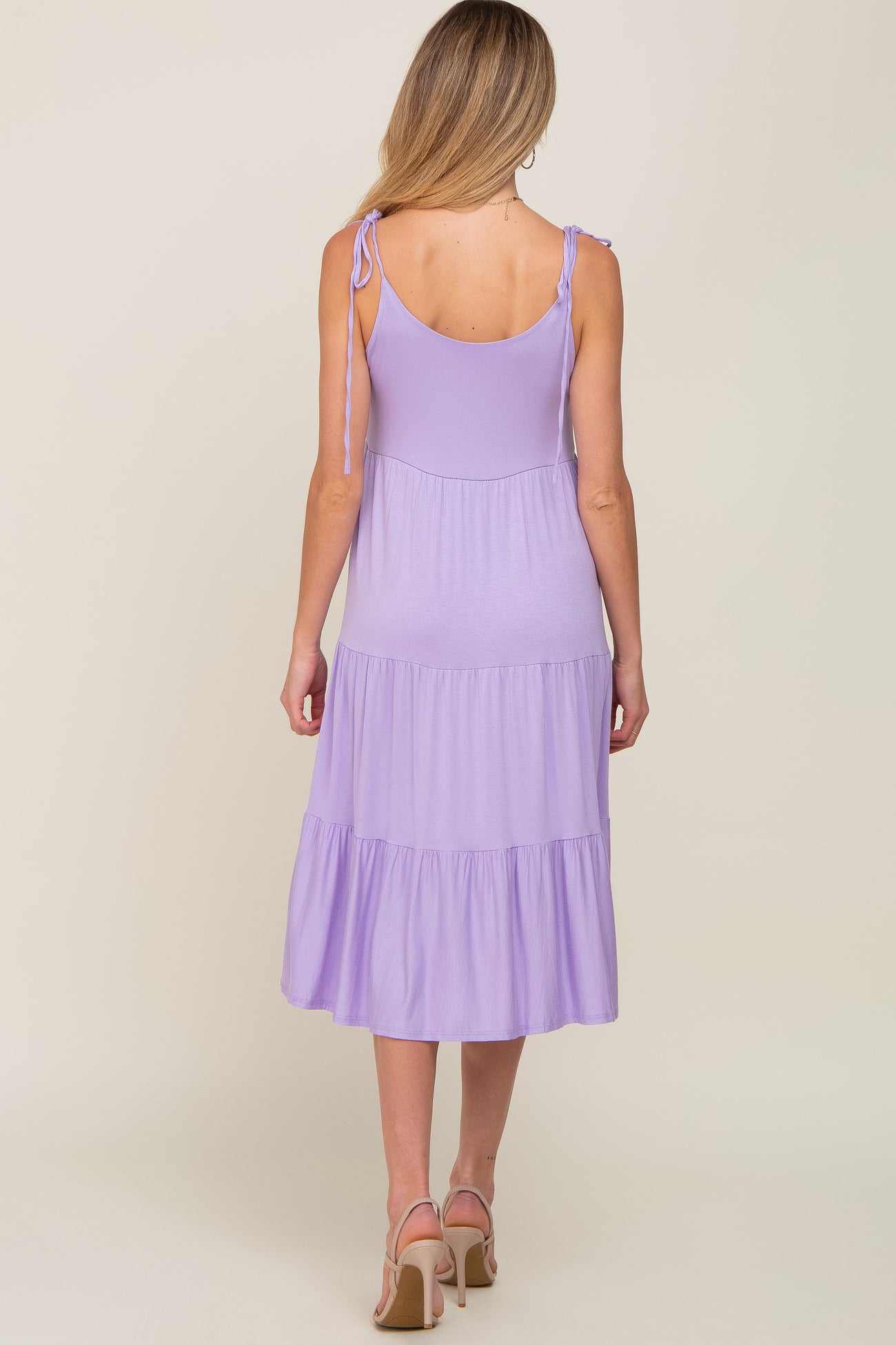 Lavender Sleeveless Tiered Maternity Midi Dress