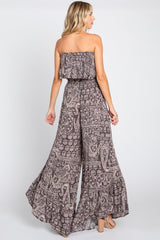 Blue Paisley Strapless Ruffle Wide Leg Jumpsuit