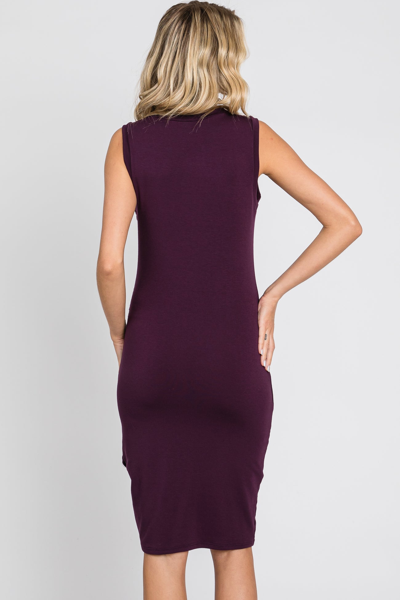 Plum Ruched Tulip Hem Dress