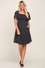 Black Printed Smocked Flutter Sleeve Dress
