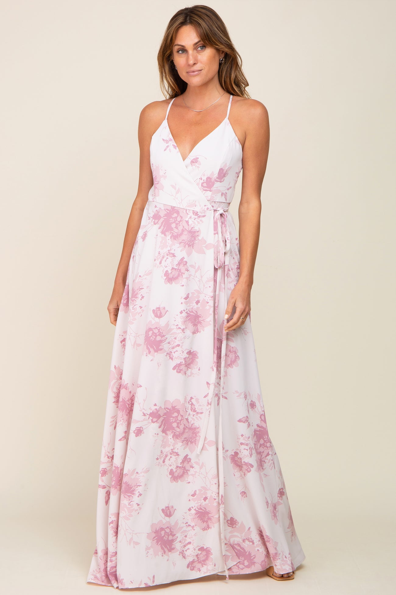 Mauve Floral Wrap Maternity Maxi Dress