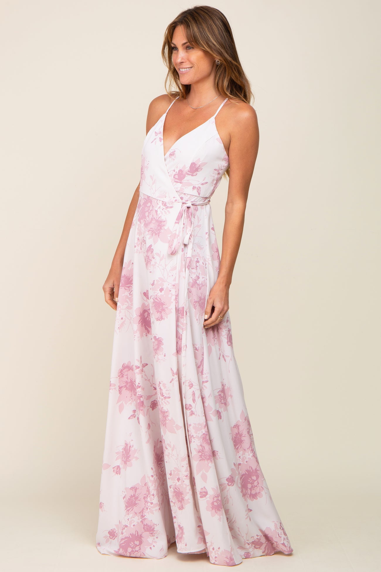 Mauve Floral Wrap Maxi Dress
