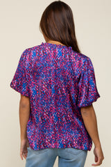 Royal Blue Printed Front Tie Puff Sleeve Maternity Blouse
