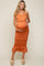 Orange Satin Smocked Fitted Maternity Midi Dress