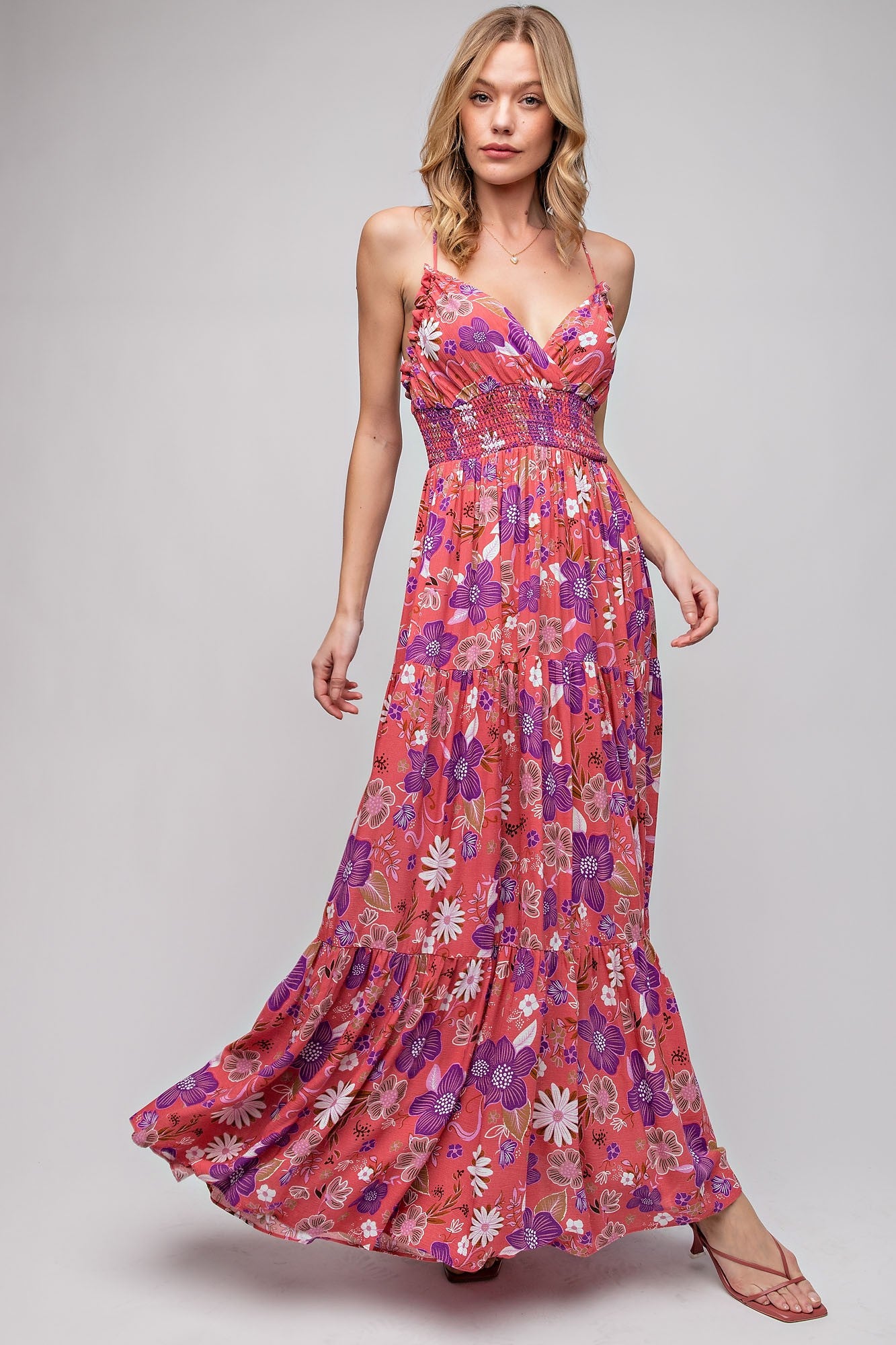 Pink Floral Printed Maxi Dress