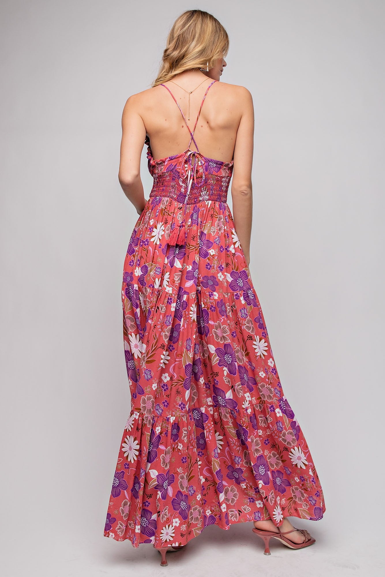Pink Floral Printed Maxi Dress