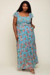 Jade Floral Ruffle Tiered Plus Maternity Maxi Dress