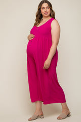 Magenta Button Front WIde Leg Maternity Plus Jumpsuit