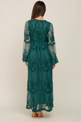 PinkBlush Emerald Green Lace Mesh Overlay Long Sleeve Maternity Maxi Dress