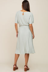 Mint Green Crinkle Knit Tie Waist Short Sleeve Maternity Dress