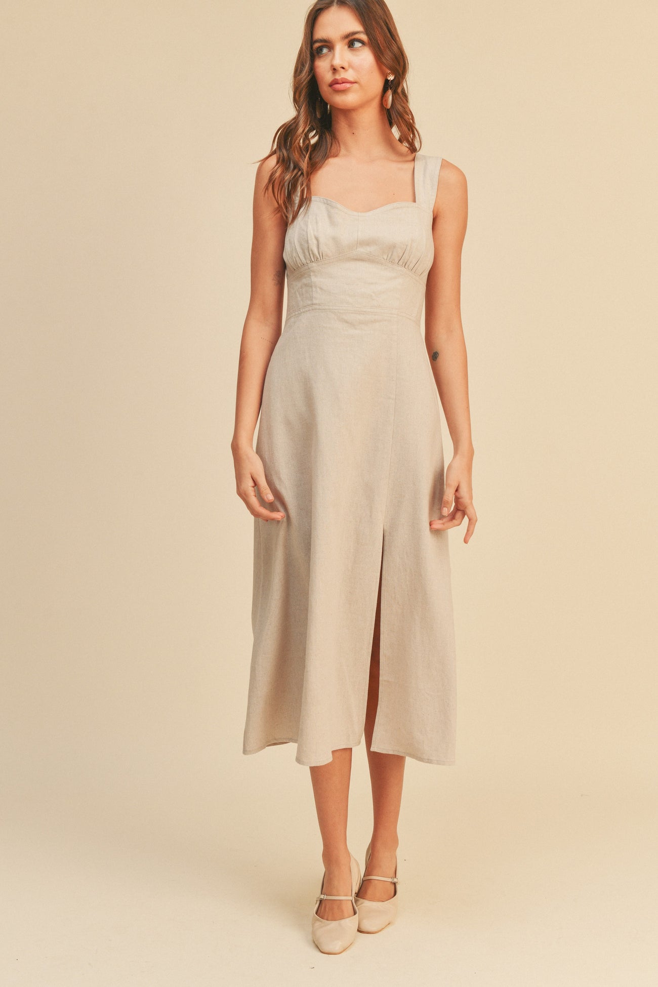 Oatmeal Linen Slit Dress