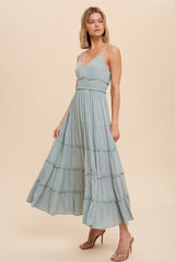 Dusty Sage Cross Tie Back Cami Maxi Dress