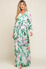 White Floral Chiffon Maternity Maxi Dress