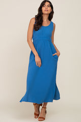 Blue Lightweight Sleeveless Open Back Maternity Maxi Dress