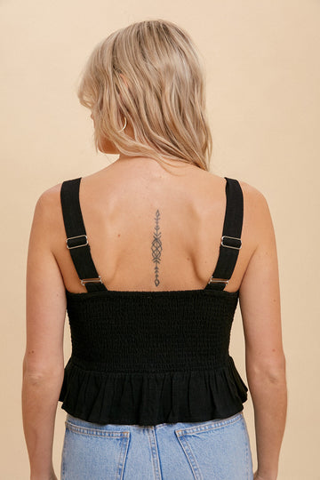 Black Smocked Cropped Top