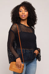 Black Open Knit Bell Sleeve Maternity Sweater