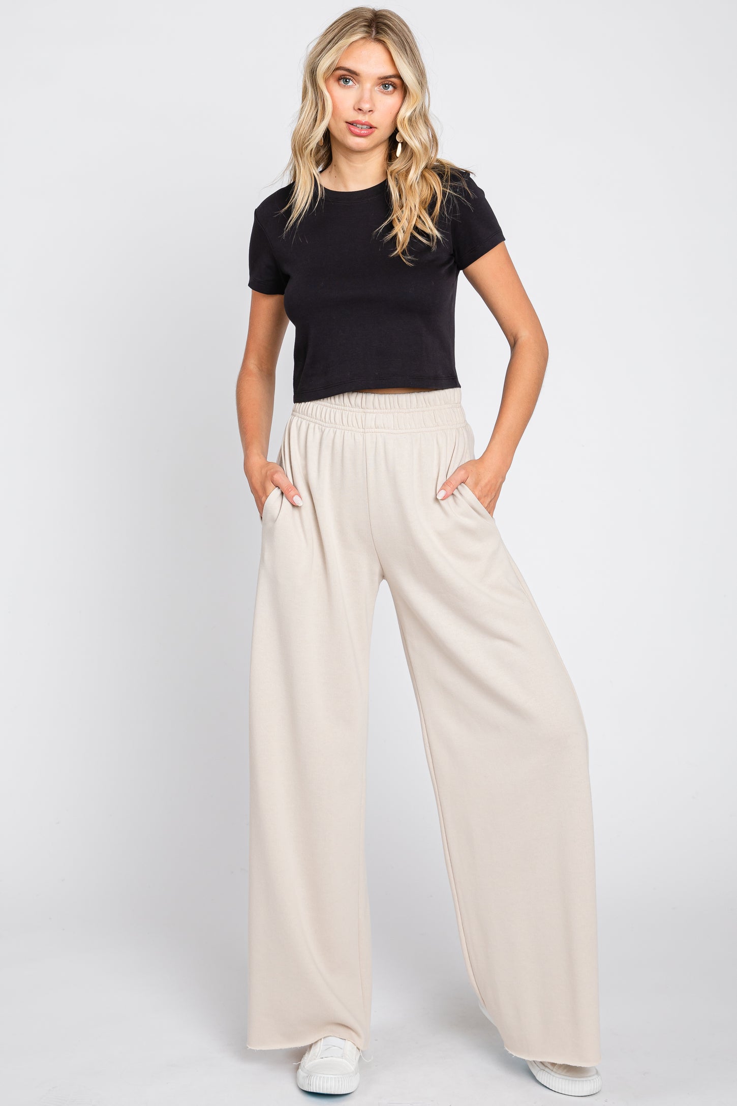 Beige Soft Fleece Wide Leg Maternity Lounge Pants