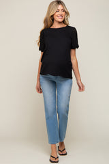 Black Eyelet Lace Sleeve Maternity Top