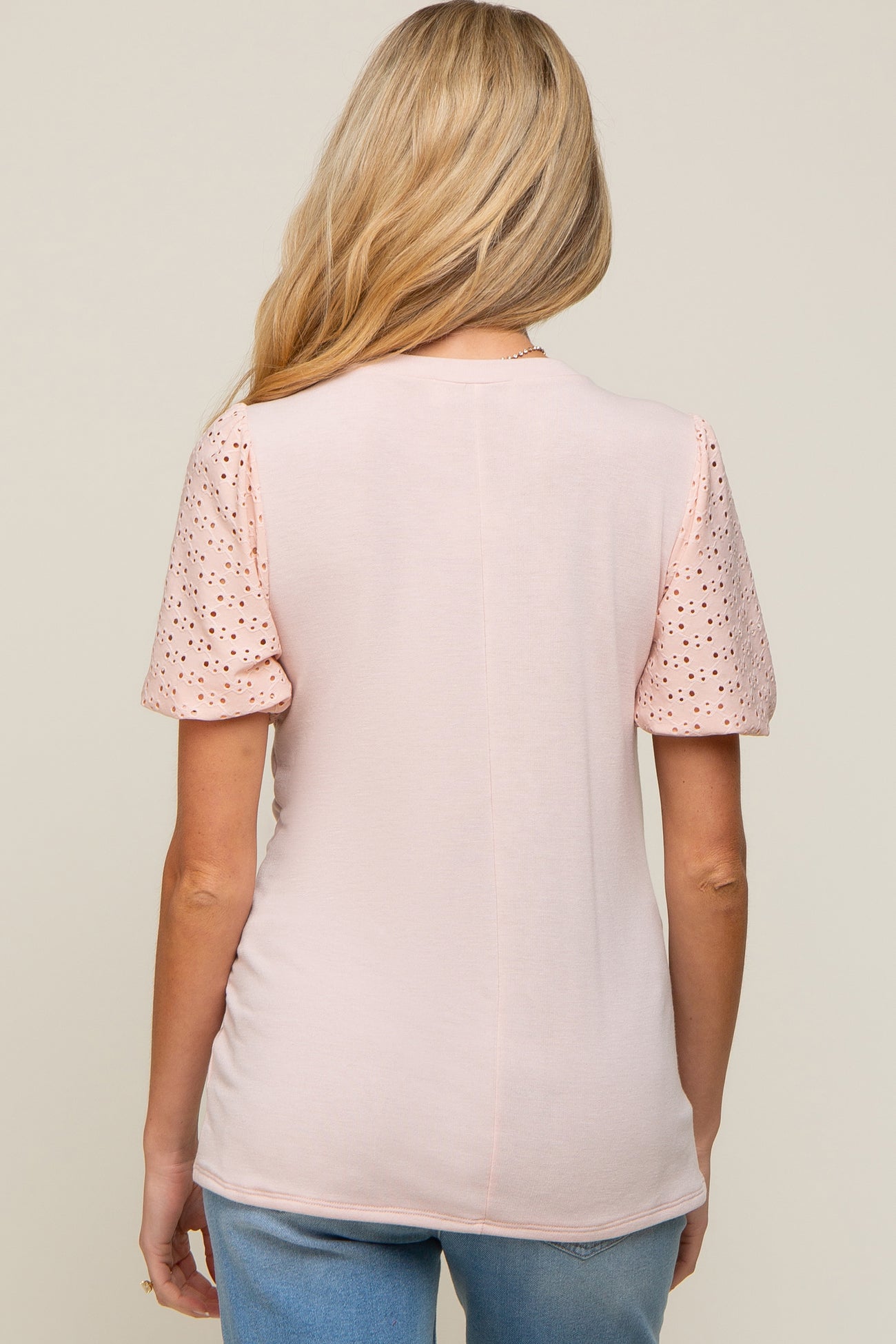 Light Pink Eyelet Lace Sleeve Maternity Top