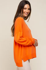 Orange Knit V-Neck Long Sleeve Maternity Top