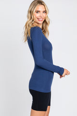 Navy Ribbed Long Sleeve Maternity Top