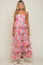 Fuchsia Floral Chiffon Smocked Shoulder Tie Ruffle Tiered Maternity Maxi Dress