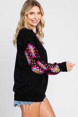 Black Crochet Sleeve Sweater