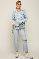 Light Blue Plaid Front Pocket Hi-Low Top