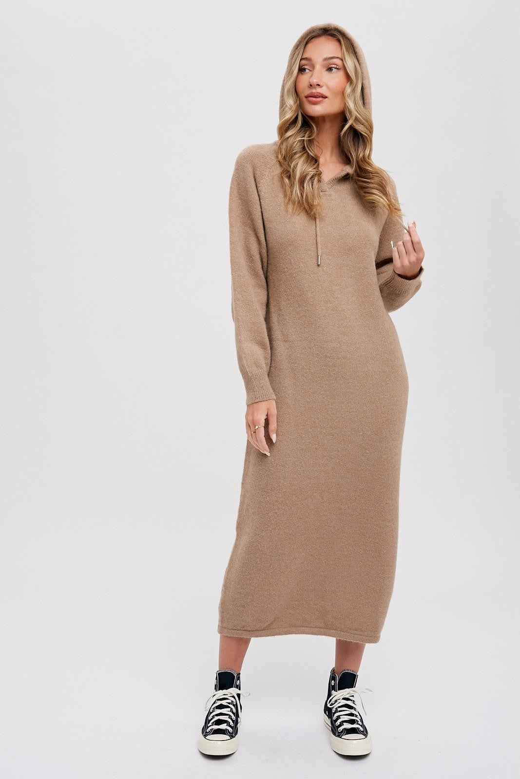 Mocha Hooded Sweater Midi Dress