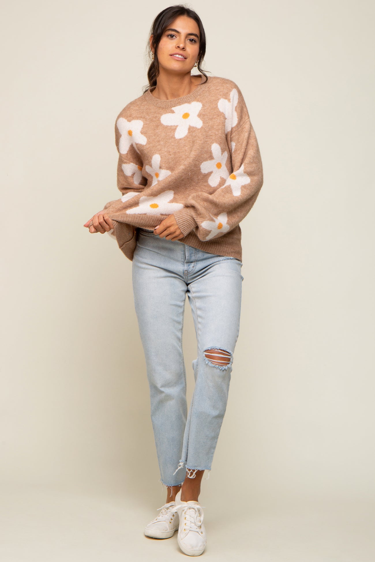 Camel Daisy Soft Brushed Knit Sweater