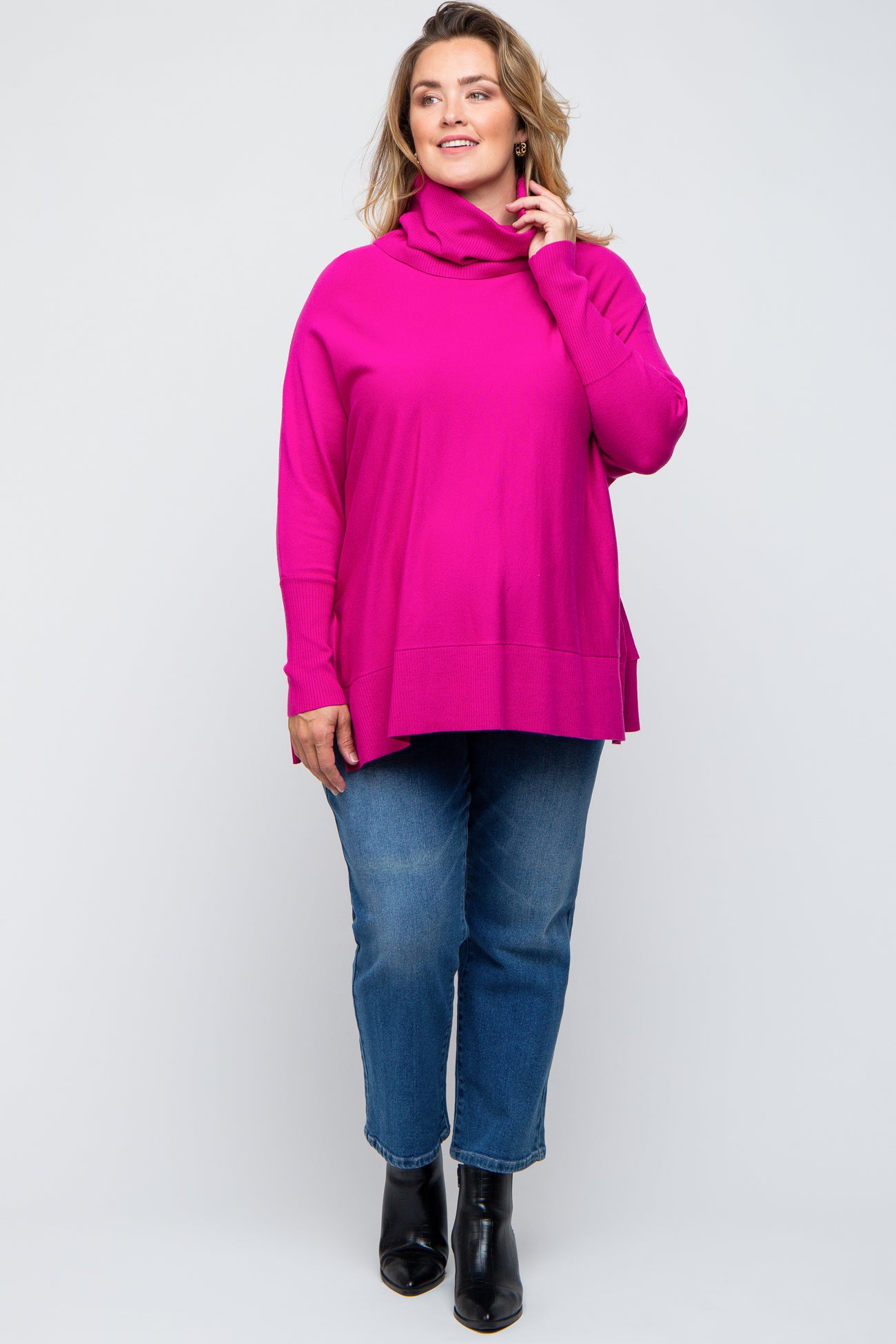 Fuchsia Cowl Neck Dolman Sleeve Maternity Plus Sweater