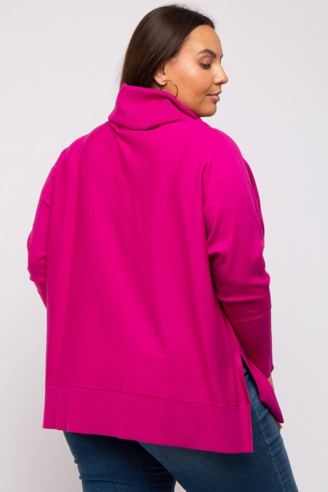 Fuchsia Cowl Neck Dolman Sleeve Plus Sweater
